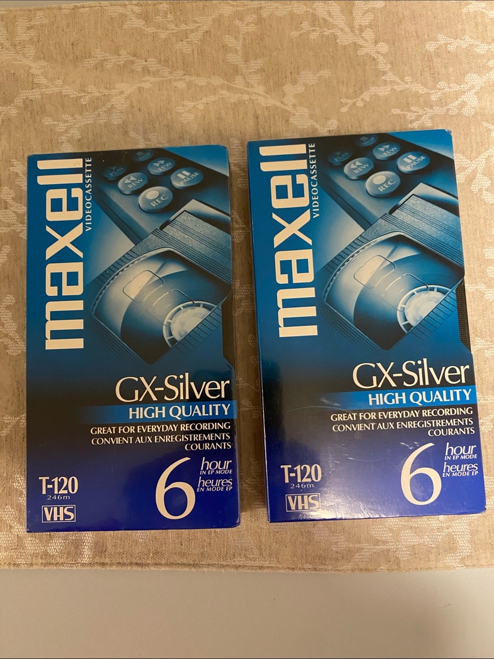 Maxell Videocassette GX Silver T-120 246m 6 Hours Blank VHS Set of 2 New Sealed
